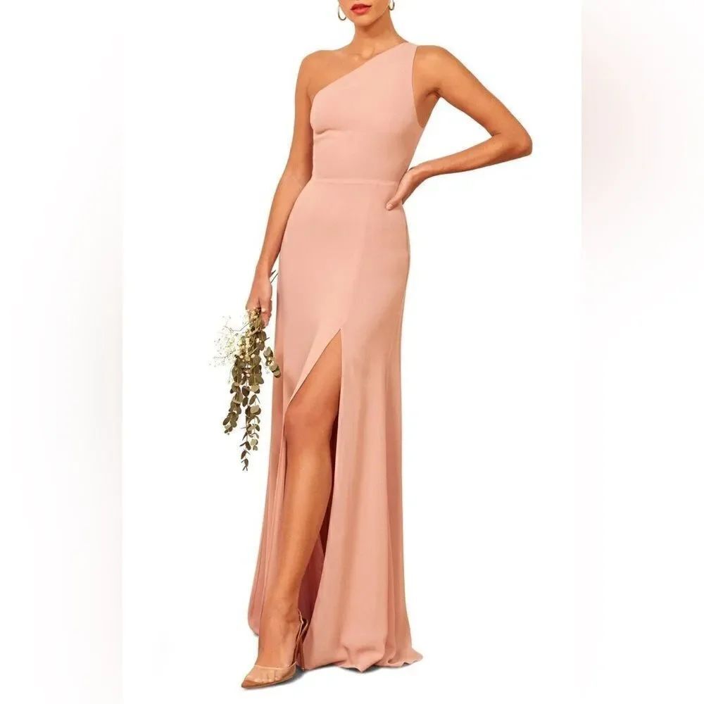 New Reformation Evelyn One-Shoulder Gown blush size 8